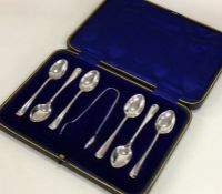 A cased set of six OE and rat tail pattern silver