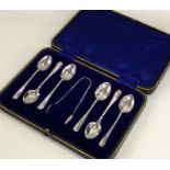 A cased set of six OE and rat tail pattern silver