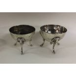 A good pair of unusual silver salts with ram's hea