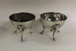 A good pair of unusual silver salts with ram's hea