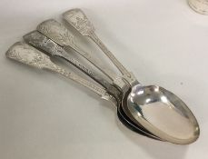 A heavy set of four fiddle pattern silver tablespo