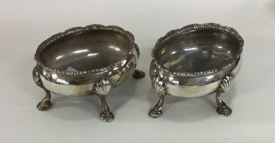 A good pair of oval Georgian silver salts. London.