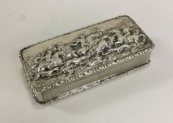 A fine cast silver heavy snuff box decorated with