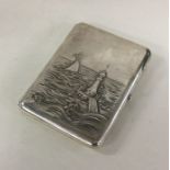 A rare Russian silver hinged cigarette case chased