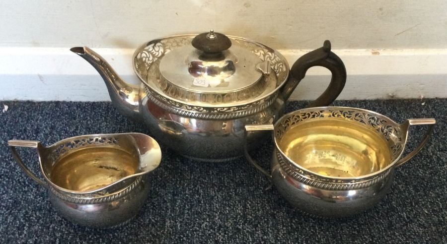 A good Edwardian silver three piece tea service wi