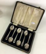 A cased set of six silver coffee spoons. Birmingha