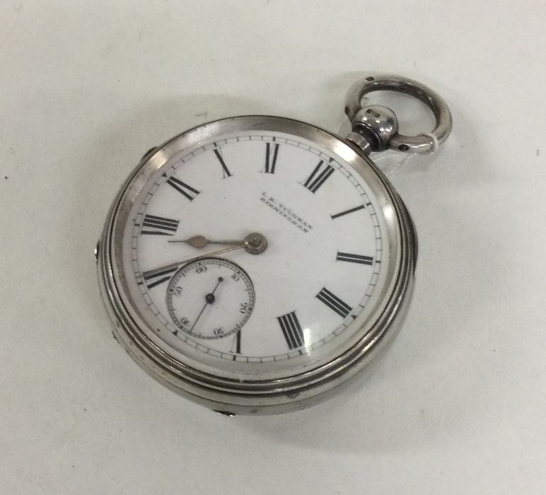 A large gent's silver pocket watch with white enam