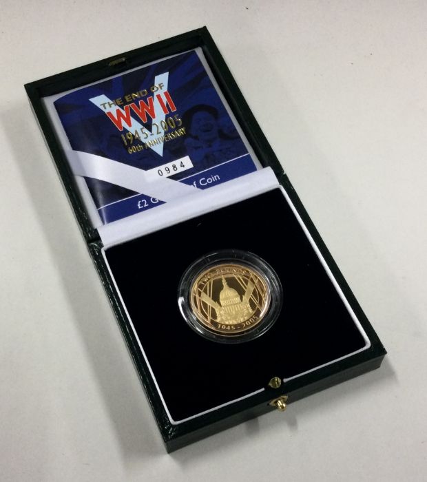 A 'The End of World War II' Proof gold £2 coin.