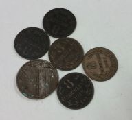 6 x Guernsey 8 Doubles coins.