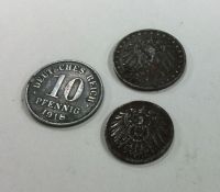 2 x German 10 Pfennigs together with 1 x 5 Pfennig