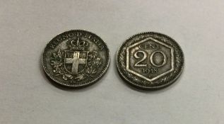 2 x Italian 20 Cent coins dated 1918.