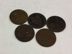 5 x Jersey old Pennies.