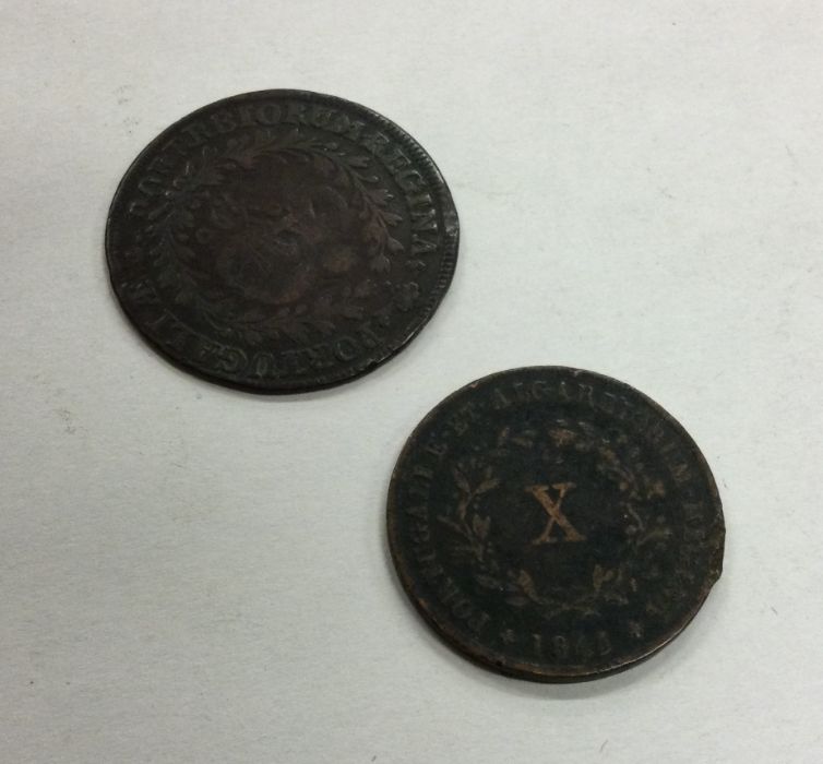 2 x Portuguese coins dated 1845(?).