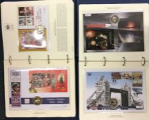 Two folios containing First Day Cover coin and sta