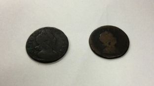 A William III Halfpenny together with a George I H