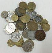 A bank bag of French coins.