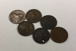 6 x Belgium coins dated 1847 to 1910.