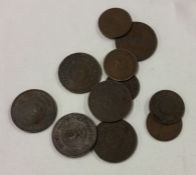 11 x Mauritius copper 5/2 Cent coins.
