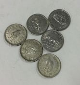 6 x George VI Half Rupees. (3 Silver).