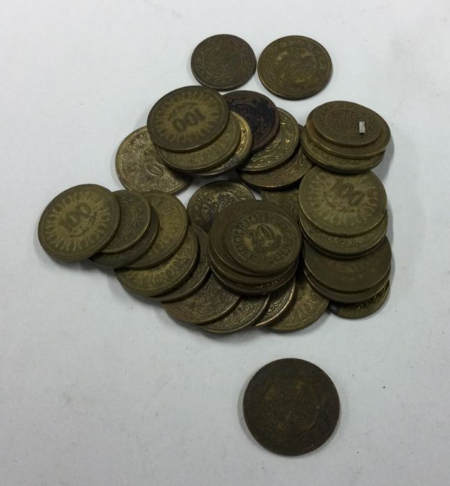 A bank bag of Middle Eastern coins.