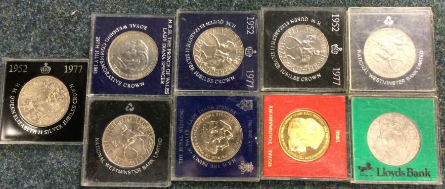 9 x cased Crown coins.