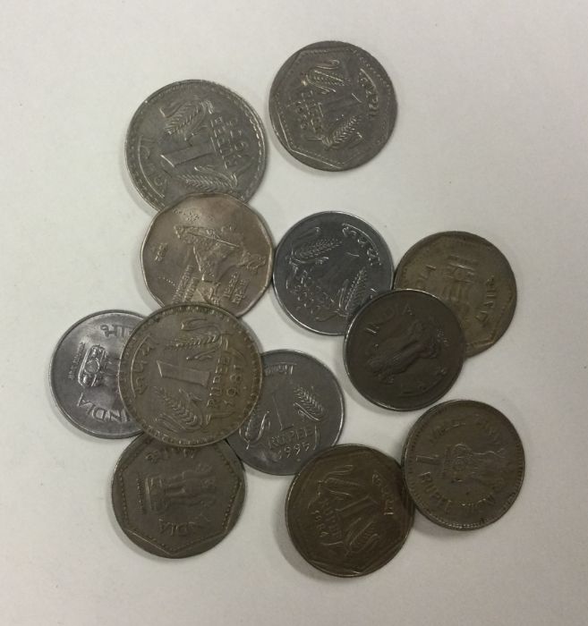 A selection of Indian 1 Rupee coins.