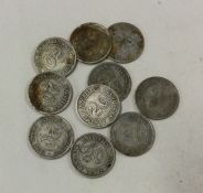 10 x Victorian Mauritius silver 20 Cent coins.
