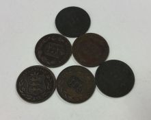 6 x Guernsey 8 Doubles coins dated 1902 - 1945.