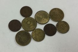 9 x brass / copper Reich Pfennigs.