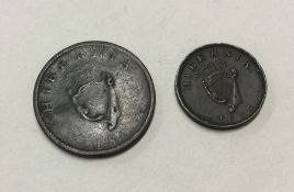 2 x George III Hibernia coin dated 1805.