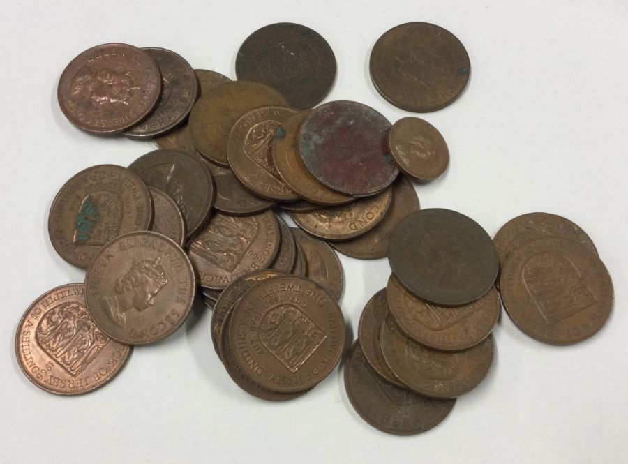 A bank bag of 32 x Jersey Pennies dated 1935/1966.