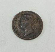A Straits Settlement 1 Cent coin dated 1874.