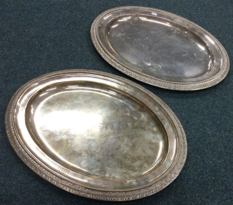 A rare pair of large oval silver meat dishes. Lond