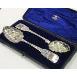 A cased matched pair of fiddle pattern silver berr