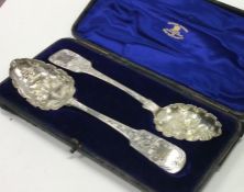 A cased matched pair of fiddle pattern silver berr