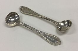 A good pair of cast silver salt spoons. Sheffield.