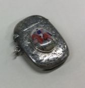 An attractive engraved silver vesta case with enam