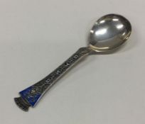 A Norwegian silver and enamelled spoon decorated w