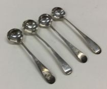 Two pairs of Georgian OE pattern silver salt spoon