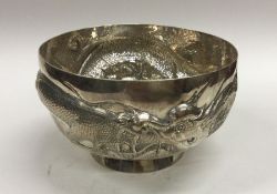 A good Chinese silver bowl on sweeping pedestal fo