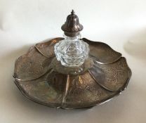 An attractive Victorian silver inkstand with engra