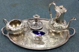 A large silver plated gallery tray together with a