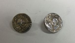 A pair of stylish silver buttons. Chester. By RP.