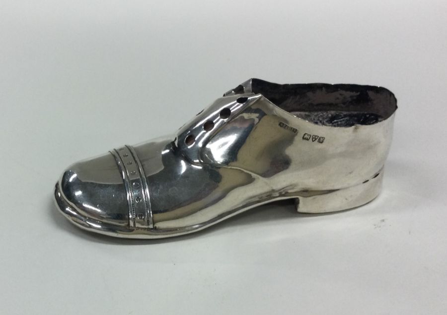 A large silver pin cushion in the form of a shoe w - Image 2 of 2
