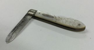 A small MOP and silver fruit knife. London. Approx