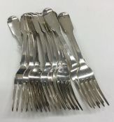 YORK: A good set of ten fiddle pattern silver tabl