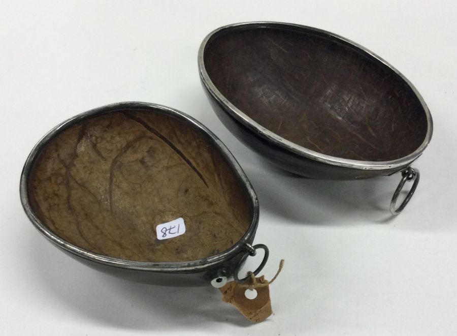 A pair of Antique silver mounted coconut cups with - Image 2 of 2