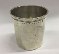 A tapering French silver beaker. Marked to side an