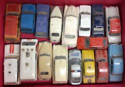 A box containing diecast and other toy cars of var