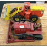 DINKY: A diecast toy bulldozer together with a tra